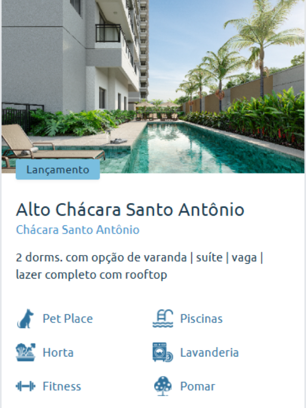 Piscina do empreendimento Alto Chácara Santo Antônio, lançamento da Cury Construtora em São Paulo. Condomínio com 2 dormitórios, opção de varanda e suíte, vaga e lazer completo com rooftop, pet place, horta e academia.
