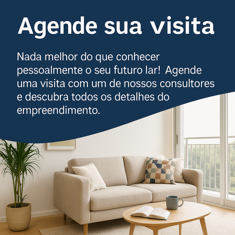 agendar visita Cury — imagem de convite para visitar apartamento decorado da Cury Construtora, com texto explicativo e ambiente moderno.