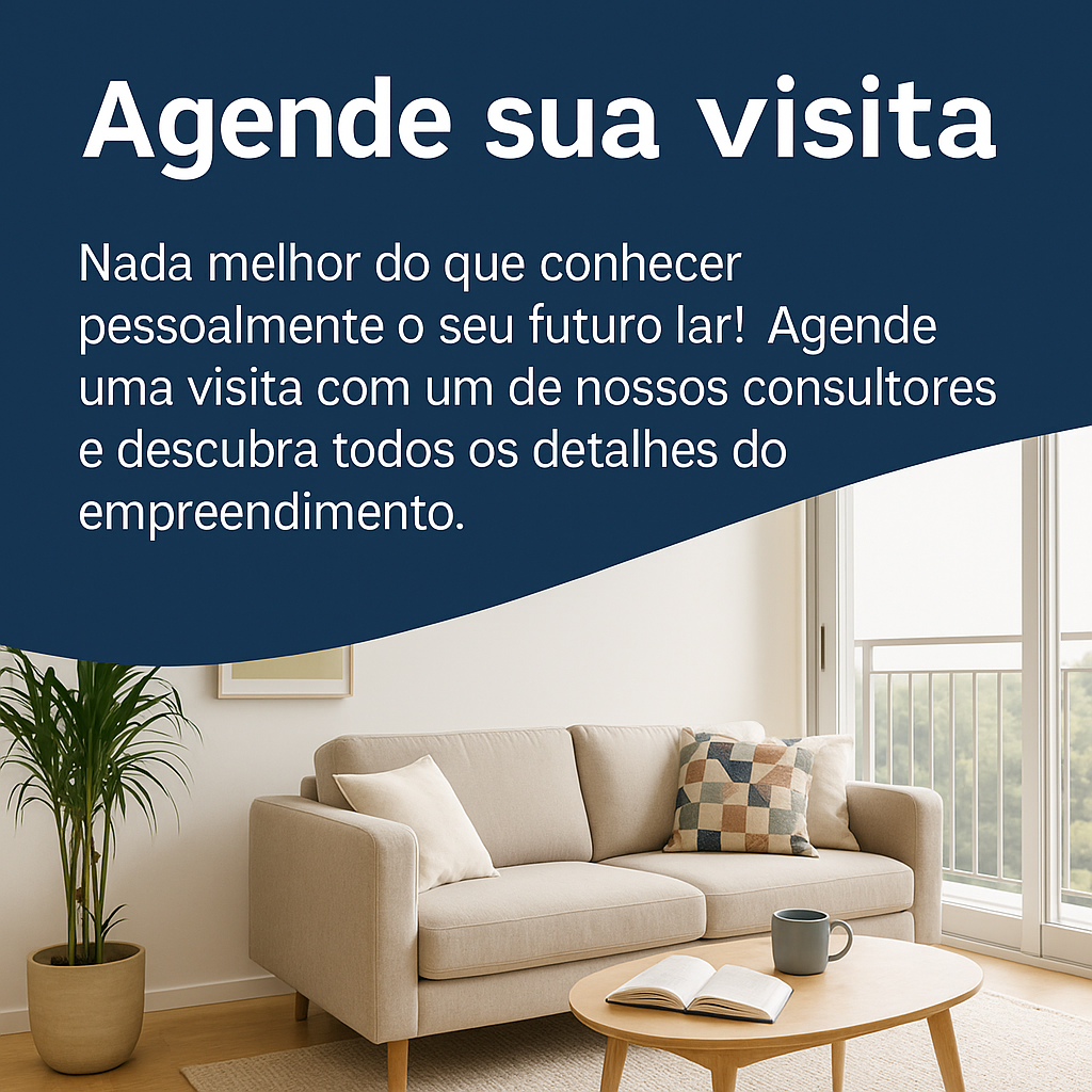 agendar visita Cury — imagem de convite para visitar apartamento decorado da Cury Construtora, com texto explicativo e ambiente moderno.