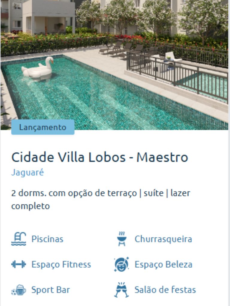 Piscina do Cidade Villa Lobos – Maestro com boia em formato de cisne, área de descanso e paisagismo ao redor.
