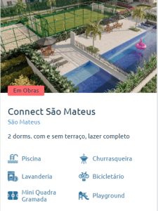 Piscina e área de lazer do Connect São Mateus, empreendimento da Cury Construtora com 2 dormitórios, com e sem terraço, lazer completo com piscina, churrasqueira, bicicletário e playground.