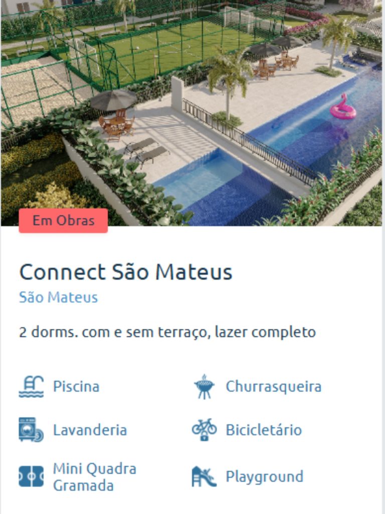 Piscina e área de lazer do Connect São Mateus, empreendimento da Cury Construtora com 2 dormitórios, com e sem terraço, lazer completo com piscina, churrasqueira, bicicletário e playground.
