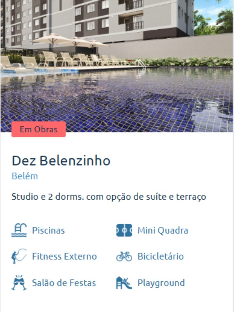 Piscina e área de lazer do Dez Belenzinho, empreendimento da Cury Construtora com studios e apartamentos de 2 dormitórios, opção de suíte e terraço. Lazer completo com piscina, salão de festas, playground, mini quadra e fitness externo.