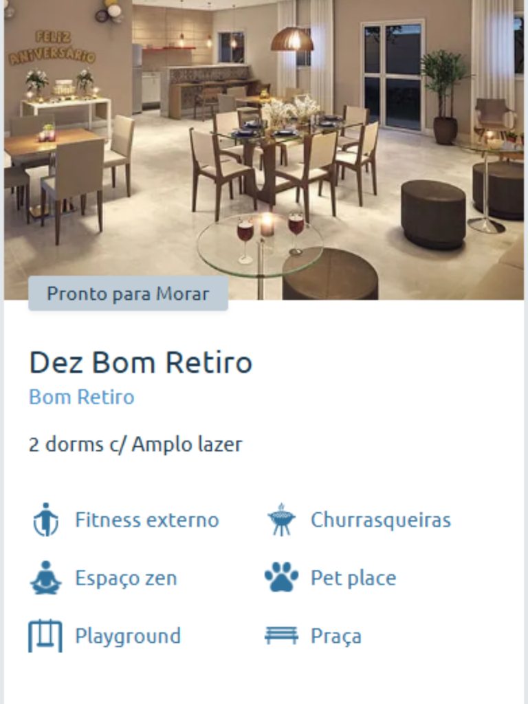 Salão de festas do Dez Bom Retiro decorado, com mesas e iluminação aconchegante, mostrando o lazer completo do empreendimento.