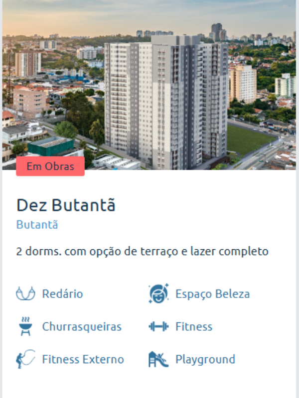 Fachada do empreendimento Dez Butantã ao entardecer, com vista ampla da região e áreas de lazer ao redor.
