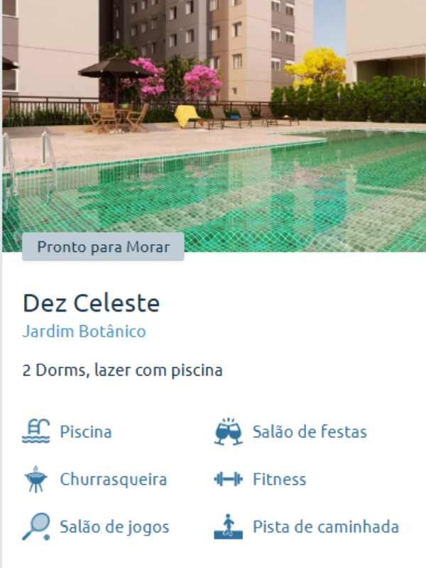 Piscina do condomínio Dez Celeste com área de lazer completa e ambientes modernos no Jardim Botânico.