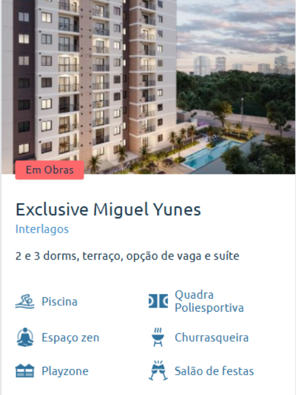 Fachada do Exclusive Miguel Yunes com piscina e área de lazer completa em Interlagos.