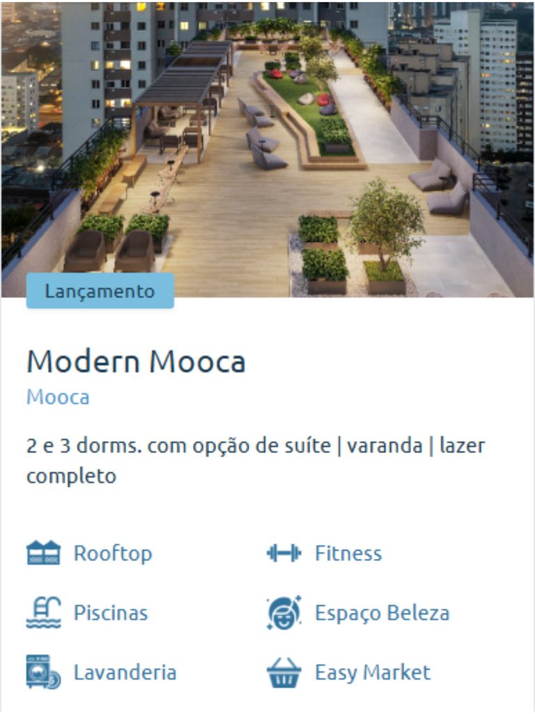 Rooftop do Modern Mooca, lançamento da Cury Construtora localizado no bairro da Mooca, São Paulo. Espaço moderno com área de convivência, paisagismo e vista panorâmica da cidade. Empreendimento com 2 e 3 dormitórios, opção de suíte, varanda e lazer completo com piscinas, fitness, lavanderia e easy market.