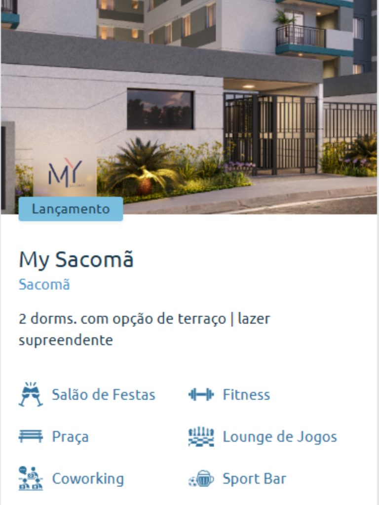 Fachada do My Sacomã, lançamento da Cury Construtora com 2 dormitórios, opção de terraço e lazer surpreendente.