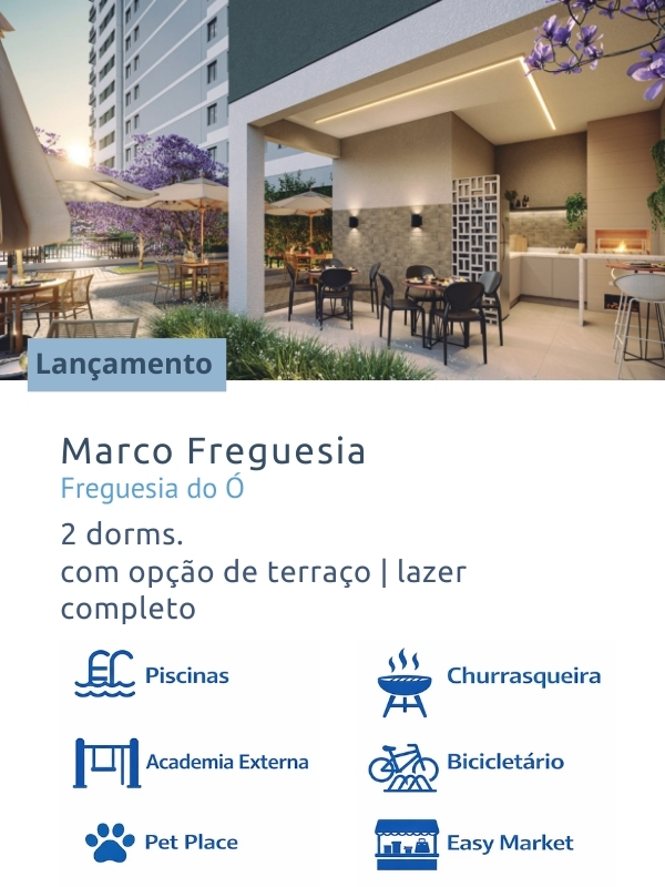 Marco Freguesia Cury lançamento com apartamentos 2 dorm na Freguesia do Ó