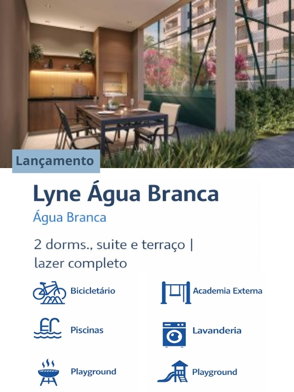 Apartamento Lyne Água Branca Cury com 2 dormitórios, suíte, terraço e lazer completo na Zona Oeste de São Paulo