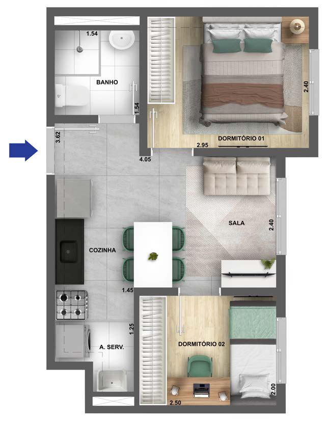 planta apartamento 32m Cidade Villa Lobos Tenor Cury Jaguaré 2 dormitórios