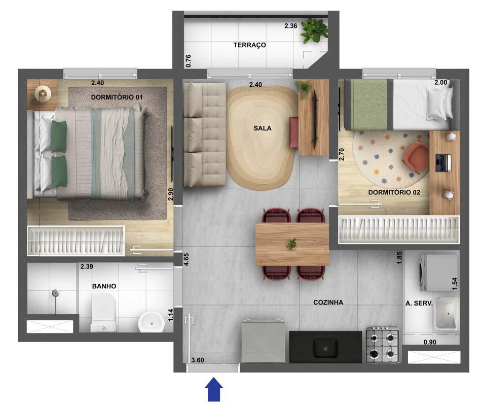 planta apartamento 37m com terraço Cidade Villa Lobos Tenor Cury Jaguaré