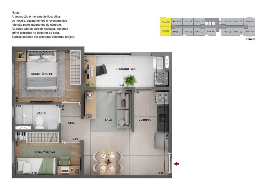 Apartamento de 2 dormitórios com terraço e área de serviço no Cidade Lapa Perdizes